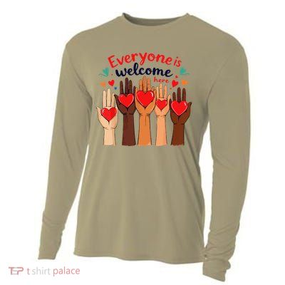 Funny Idaho Teacher Support Fist Everyone Is Welcome Here Cooling Performance Long Sleeve Crew