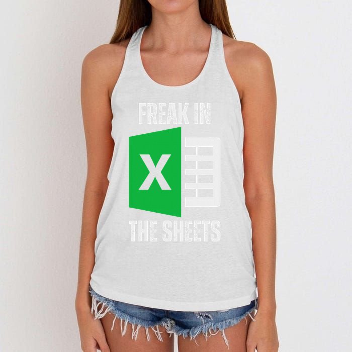 Freak In The Sheets Excel Spreadsheet Funny Office Jokes Women's Knotted Racerback Tank
