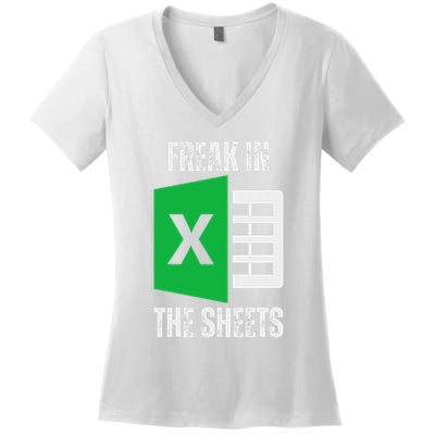 Freak In The Sheets Excel Spreadsheet Funny Office Jokes Women's V-Neck T-Shirt