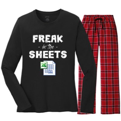 Freak In The Excel Sheets Funny Accountant Spreadsheet Women's Long Sleeve Flannel Pajama Set 