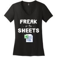 Freak In The Excel Sheets Funny Accountant Spreadsheet Women's V-Neck T-Shirt