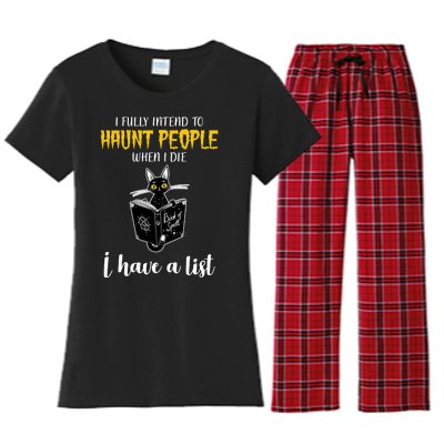 Fully Intend To Haunt People When I Die Funny Cat Women's Flannel Pajama Set