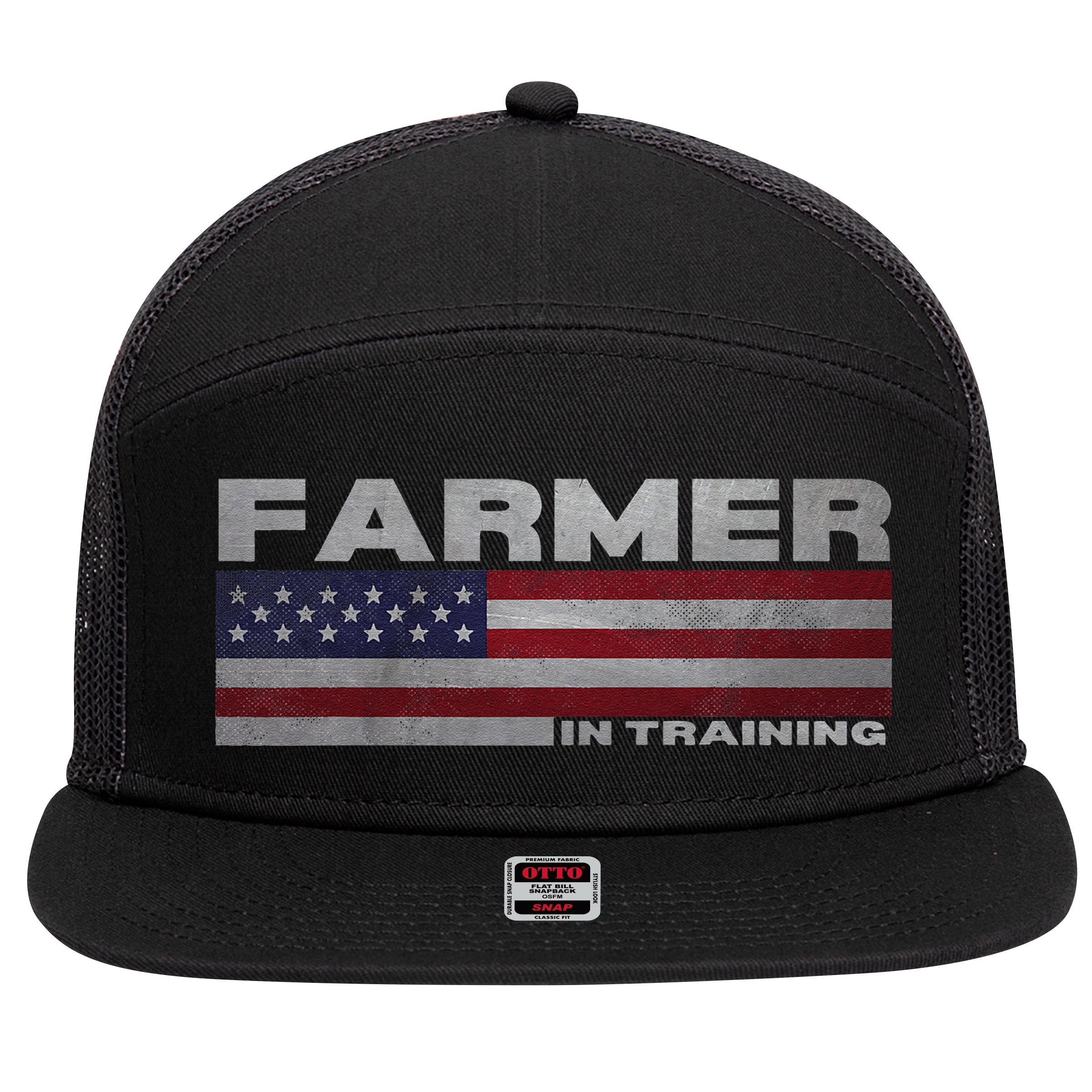 Farmer In Training Future Farmer Patriotic American Flag 7 Panel Mesh Trucker Snapback Hat