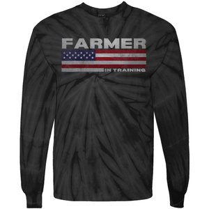 Farmer In Training Future Farmer Patriotic American Flag Tie-Dye Long Sleeve Shirt