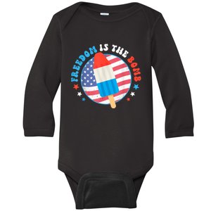 Freedom Is The Bomb USA Flag Popsicle 4th Of July Patriotic Baby Long Sleeve Bodysuit