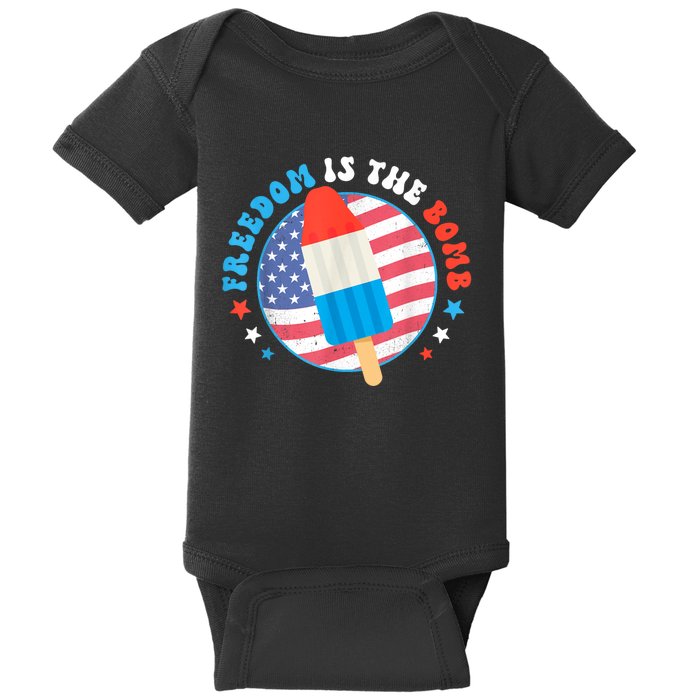 Freedom Is The Bomb USA Flag Popsicle 4th Of July Patriotic Baby Bodysuit