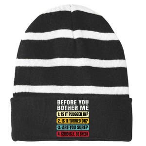 Funny Information Technology Tech Technical Support Gift Striped Beanie with Solid Band