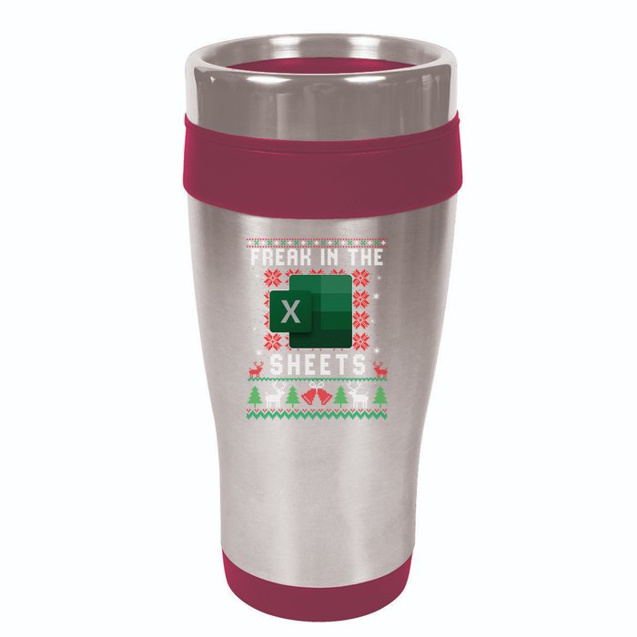 Freak In The Sheets Excel Ugly Christmas Sweater 16oz Travel Tumbler