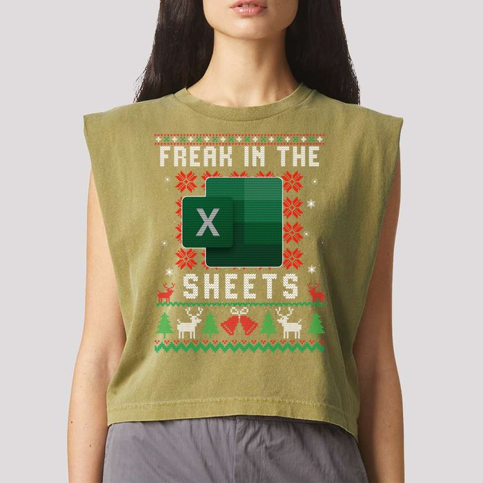 Freak In The Sheets Excel Ugly Christmas Sweater Garment-Dyed Women's Muscle Tee