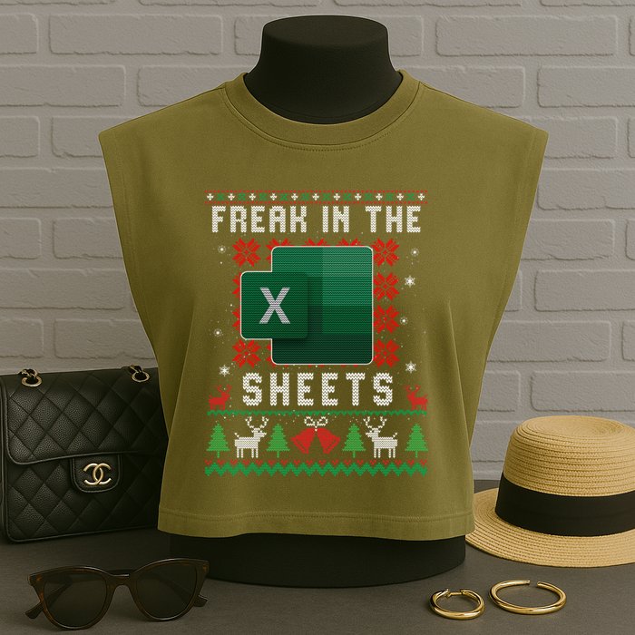 Freak In The Sheets Excel Ugly Christmas Sweater Garment-Dyed Women's Muscle Tee