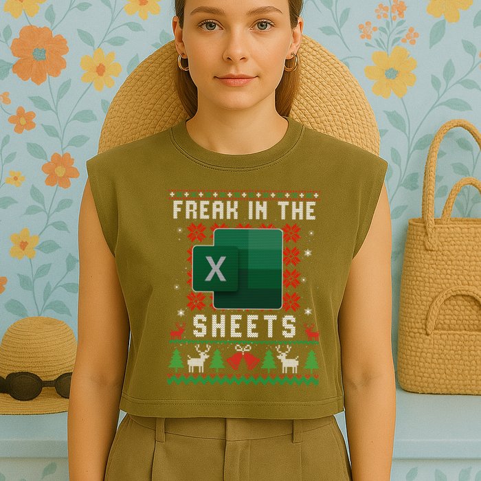 Freak In The Sheets Excel Ugly Christmas Sweater Garment-Dyed Women's Muscle Tee