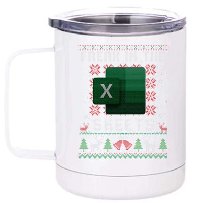 Freak In The Sheets Excel Ugly Christmas Sweater Funny 12 oz Stainless Steel Tumbler Cup