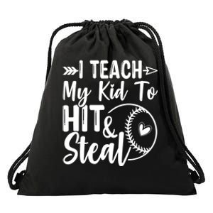 Funny I Teach My To Hit And Steal Fun Baseball Dad Mom Drawstring Bag