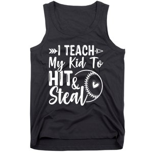 Funny I Teach My To Hit And Steal Fun Baseball Dad Mom Tank Top