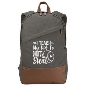 Funny I Teach My To Hit And Steal Fun Baseball Dad Mom Cotton Canvas Backpack