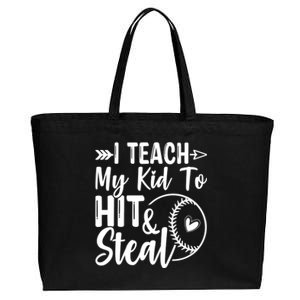 Funny I Teach My To Hit And Steal Fun Baseball Dad Mom Cotton Canvas Jumbo Tote