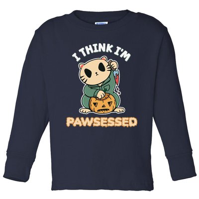 Funny I Think Im Pawsessed Possessed Fur Parent Halloween Toddler Long Sleeve Shirt