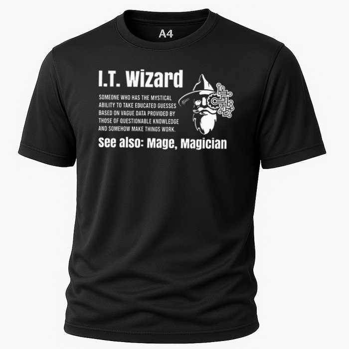 Funny Information Technology Support Computer Tech It Wizard Cooling Performance Crew T-Shirt