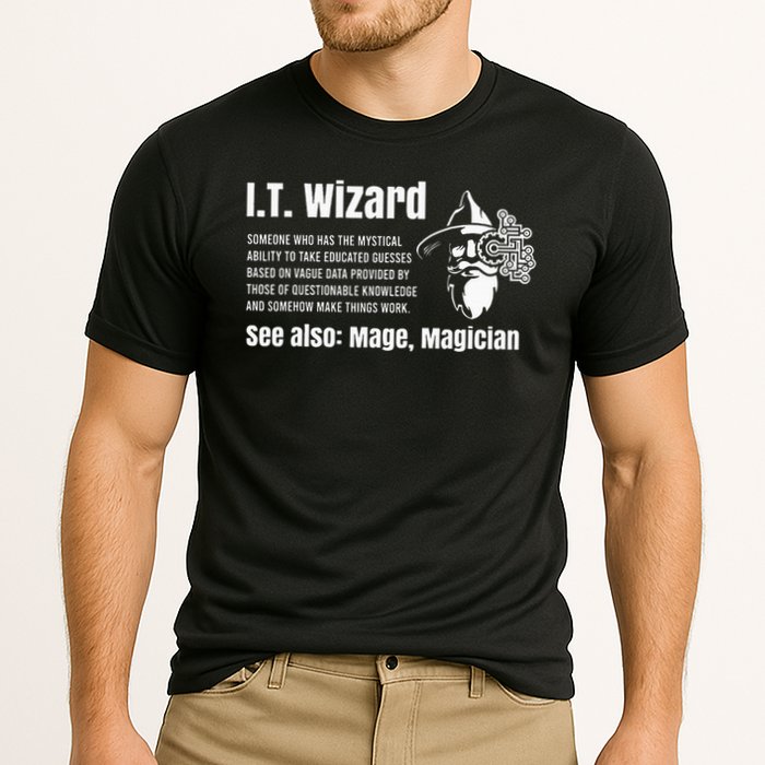 Funny Information Technology Support Computer Tech It Wizard Cooling Performance Crew T-Shirt