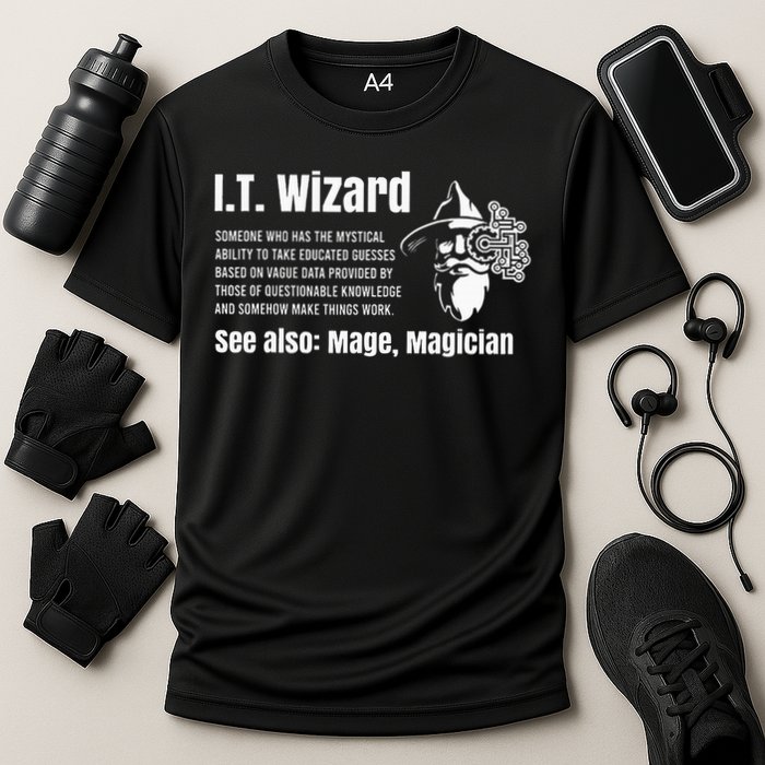 Funny Information Technology Support Computer Tech It Wizard Cooling Performance Crew T-Shirt