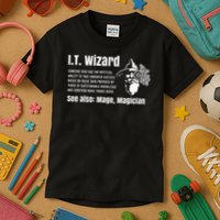 Funny Information Technology Support Computer Tech It Wizard Kids T-Shirt