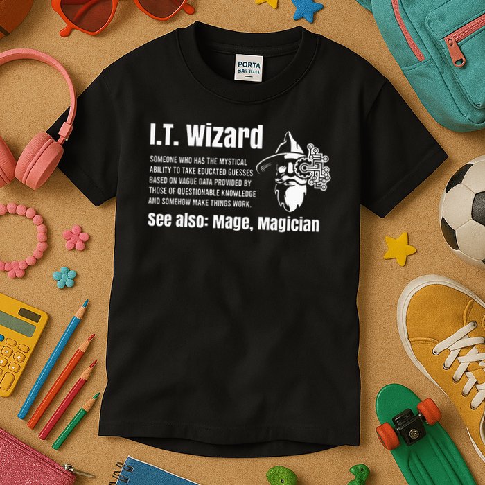 Funny Information Technology Support Computer Tech It Wizard Kids T-Shirt