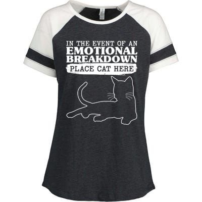 Funny In The Event Of An Emotional Breakdown Place Cat Here Enza Ladies Jersey Colorblock Tee