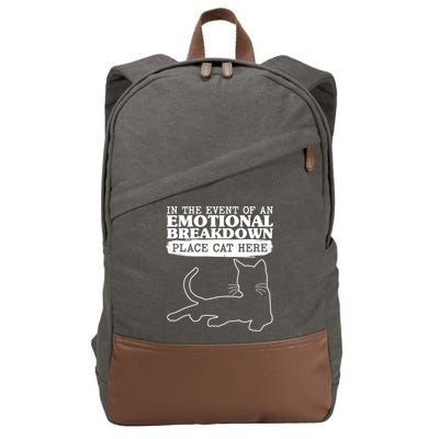 Funny In The Event Of An Emotional Breakdown Place Cat Here Cotton Canvas Backpack