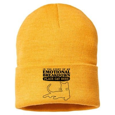 Funny In The Event Of An Emotional Breakdown Place Cat Here Sustainable Knit Beanie