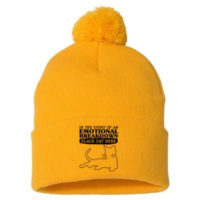 Funny In The Event Of An Emotional Breakdown Place Cat Here Pom Pom 12in Knit Beanie