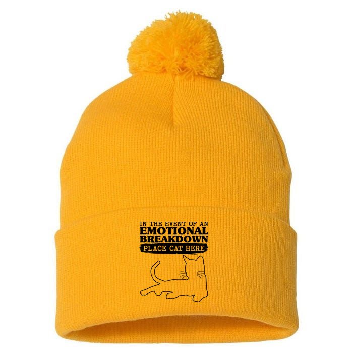 Funny In The Event Of An Emotional Breakdown Place Cat Here Pom Pom 12in Knit Beanie