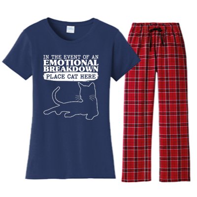 Funny In The Event Of An Emotional Breakdown Place Cat Here Women's Flannel Pajama Set