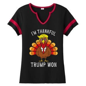 Funny IM Thankful Trump Won Took America Back Thanksgiving Ladies Halftime Notch Neck Tee