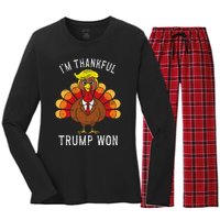 Funny IM Thankful Trump Won Took America Back Thanksgiving Women's Long Sleeve Flannel Pajama Set 