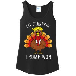 Funny IM Thankful Trump Won Took America Back Thanksgiving Ladies Essential Tank