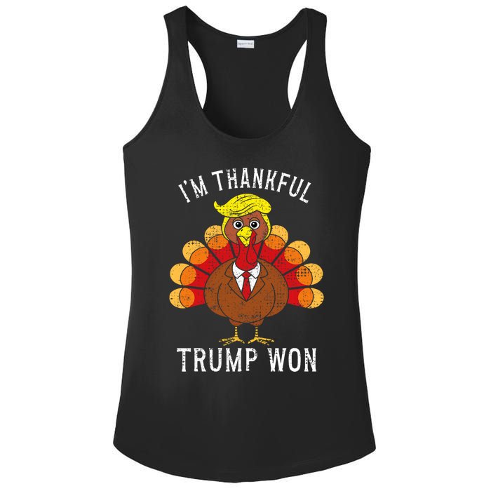 Funny IM Thankful Trump Won Took America Back Thanksgiving Ladies PosiCharge Competitor Racerback Tank