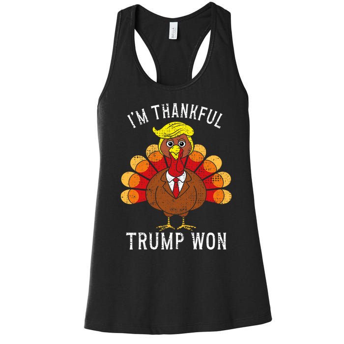 Funny IM Thankful Trump Won Took America Back Thanksgiving Women's Racerback Tank