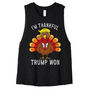 Funny IM Thankful Trump Won Took America Back Thanksgiving Women's Racerback Cropped Tank