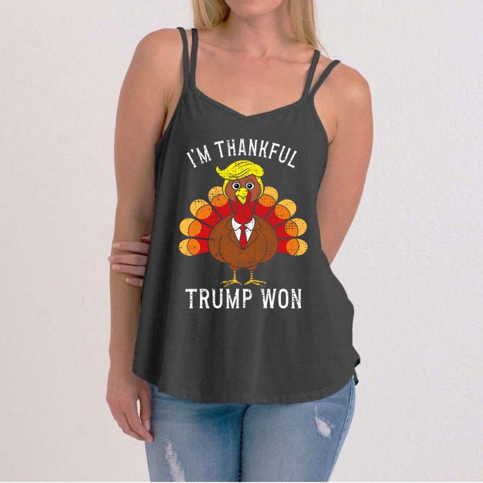 Funny IM Thankful Trump Won Took America Back Thanksgiving Women's Strappy Tank