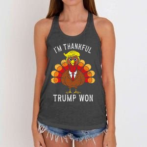 Funny IM Thankful Trump Won Took America Back Thanksgiving Women's Knotted Racerback Tank