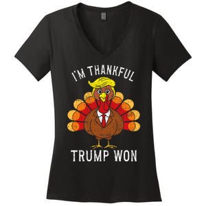 Funny IM Thankful Trump Won Took America Back Thanksgiving Women's V-Neck T-Shirt