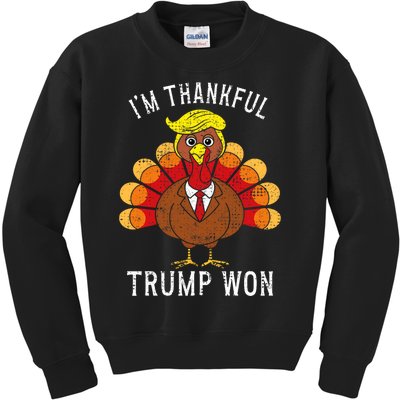 Funny IM Thankful Trump Won Took America Back Thanksgiving Kids Sweatshirt