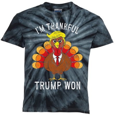 Funny IM Thankful Trump Won Took America Back Thanksgiving Kids Tie-Dye T-Shirt