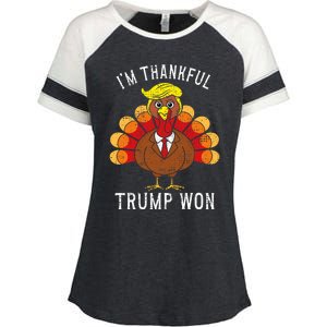 Funny IM Thankful Trump Won Took America Back Thanksgiving Enza Ladies Jersey Colorblock Tee