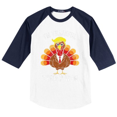 Funny IM Thankful Trump Won Took America Back Thanksgiving Baseball Sleeve Shirt