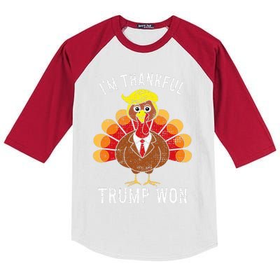 Funny IM Thankful Trump Won Took America Back Thanksgiving Kids Colorblock Raglan Jersey