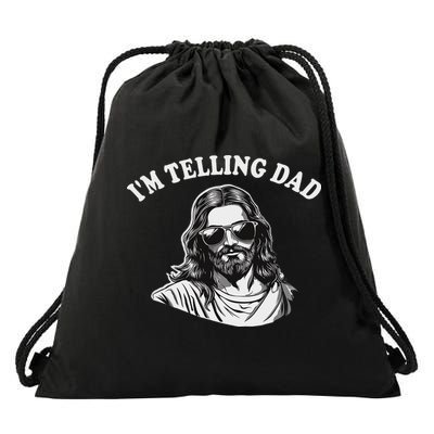 Funny I'm Telling Dad Religious Christian Jesus Meme Drawstring Bag