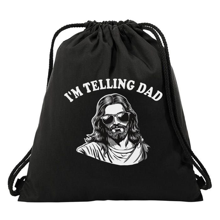 Funny I'm Telling Dad Religious Christian Jesus Meme Drawstring Bag