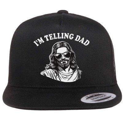 Funny I'm Telling Dad Religious Christian Jesus Meme Flat Bill Trucker Hat