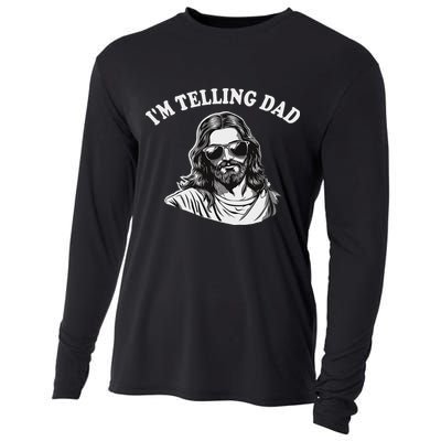 Funny I'm Telling Dad Religious Christian Jesus Meme Cooling Performance Long Sleeve Crew
